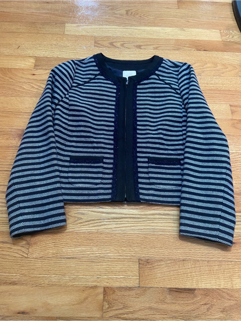 J. Crew Navy & White Striped Cropped Jacket